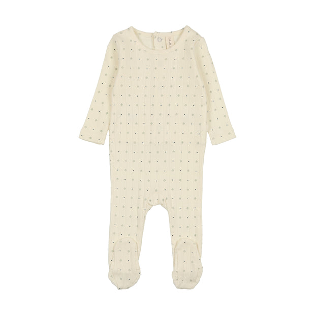 Lilette Linear Printed Footie - Cream/Navy Dot