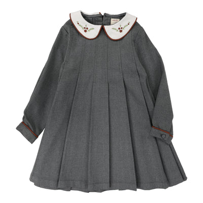 Analogie Collar Pleated Long Sleeve Dress - Dark Gray