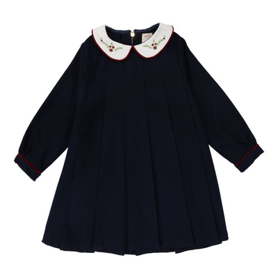 Analogie Collar Pleated Long Sleeve Dress - Navy