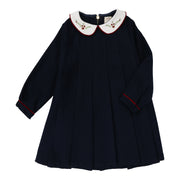 Analogie Collar Pleated Long Sleeve Dress - Navy