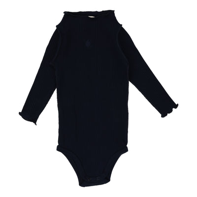 Lil Legs Ribbed Funnel Neck Onesie Long Sleeve - Black