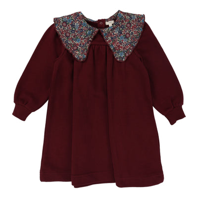 Lil Legs Floral Collar Sweatshirt Long Sleeve Dress - Burgundy