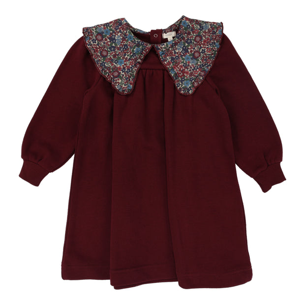 Lil Legs Floral Collar Sweatshirt Long Sleeve Dress - Burgundy