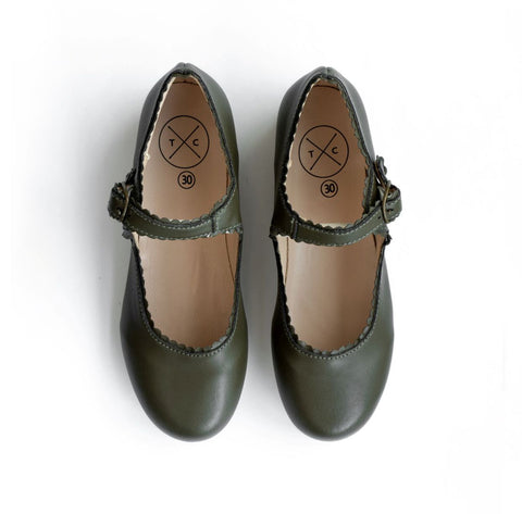 Tannery + Co Moss Mary Janes - Dark Olive