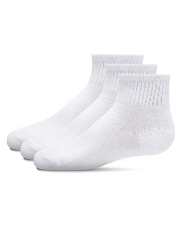 Memoi Kid's Sport Ribbed Mid Cut Socks 3-Pack - White MK-563