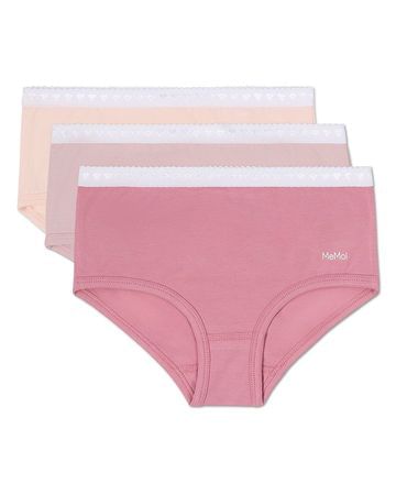 Memoi Girls Panties 3-Pack - Solid Rose Shades MKU-1104