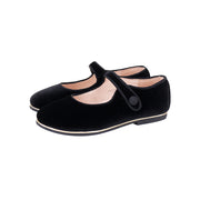 Perroquet Girls Velvet Mary Janes with Gold Sole - Black