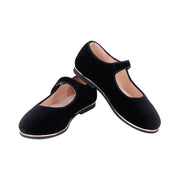 Perroquet Girls Velvet Mary Janes with Gold Sole - Black