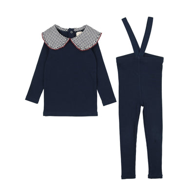 Lil Legs Oversize Collar T-Shirt Long Sleeve Set - Navy