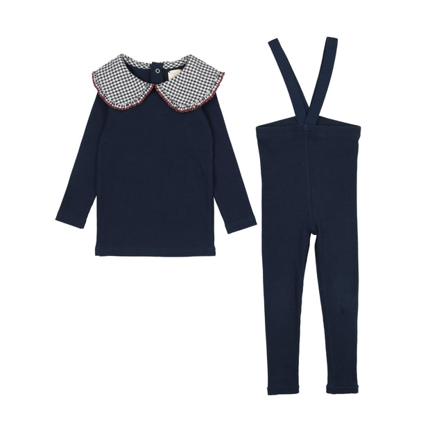 Lil Legs Oversize Collar T-Shirt Long Sleeve Set - Navy