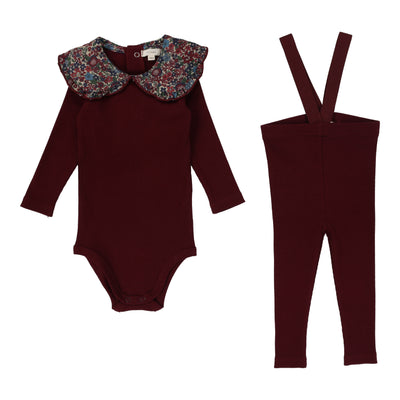 Lil Legs Oversize Collar T-Shirt Long Sleeve Set - Burgundy