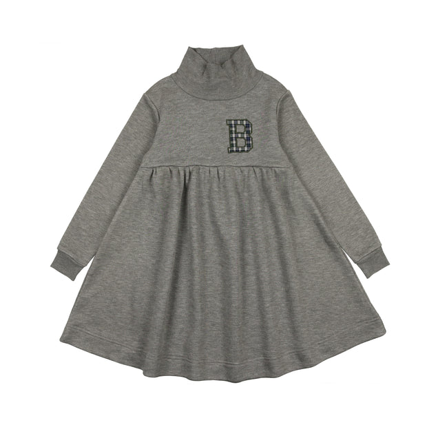 Lil Legs Plaid Applique Sweatshirt Long Sleeve Dress - Light Gray