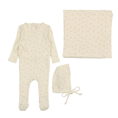 Lilette Printed Pointelle Wrap Layette Set - Milk/Rose