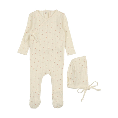 Lilette Printed Pointelle Wrap Footie Set - Milk/Rose