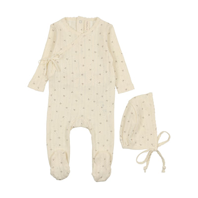 Lilette Printed Pointelle Wrap Footie Set - Milk/Taupe