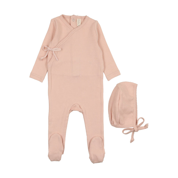 Lilette Pinpoint Wrapover Footie Set - Peach