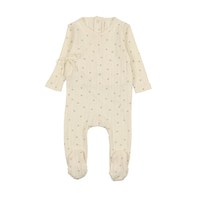 Lilette Printed Pointelle Wrap Footie - Milk/Taupe