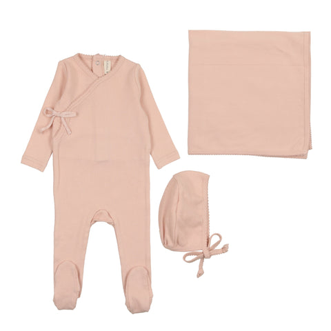 Lilette Pinpoint Wrapover Layette Set - Peach