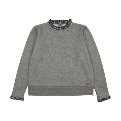 Lil Legs Plaid Ruffle Collar Sweatshirt - Light Gray