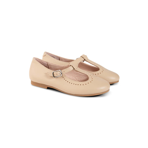 RayBelle High-Sheen Leather T-Strap Shoes - Cappuccino