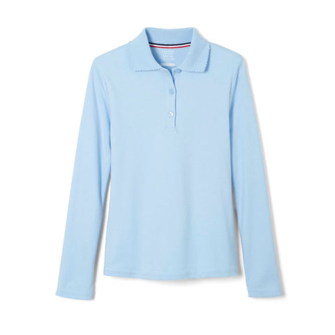 French Toast Girls Long Sleeve Picot Collar Polo - Light Blue