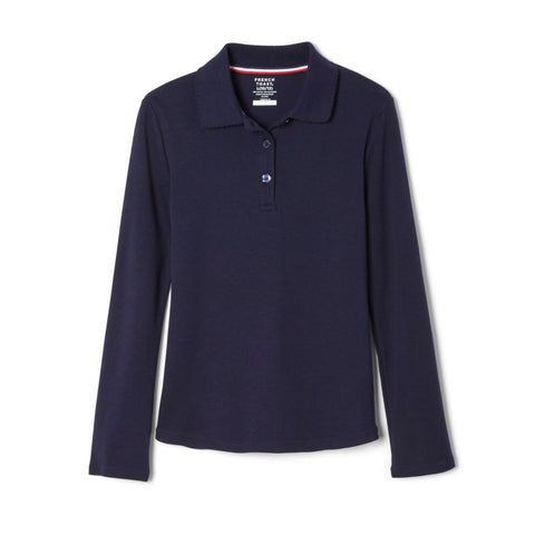 French Toast Girls Long Sleeve Picot Collar Polo - Navy