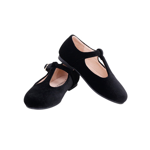 Perroquet Girls Velvet T-Strap Mary Janes - Black