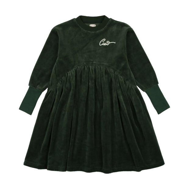 Analogie Velour Long Sleeve Dress - Green