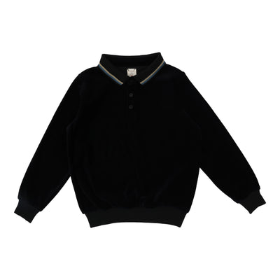 Analogie Velour Long Sleeve Polo - Black/Multi