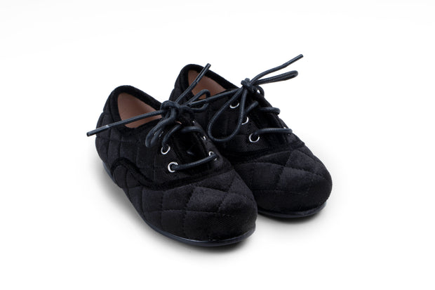 Zeebra Kids Quilted Velvet Lace Ups - Midnight Black