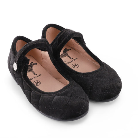 Zeebra Kids Quilted Velvet Mary Janes - Midnight Black