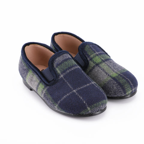 Zeebra Kids Wool Plaid Loafers - Navy