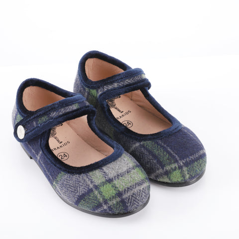 Zeebra Kids Wool Plaid Mary Janes - Navy