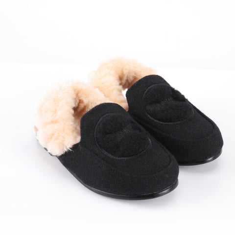 Zeebra Kids Wool Slingback Slippers - Black