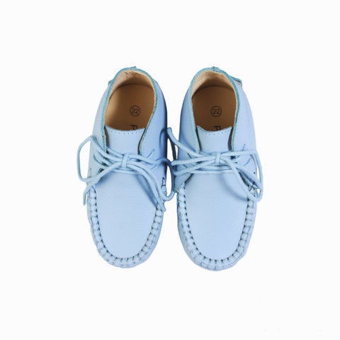 Perroquet Shoes Pebbled Leather Baby Moccasins - Light Blue