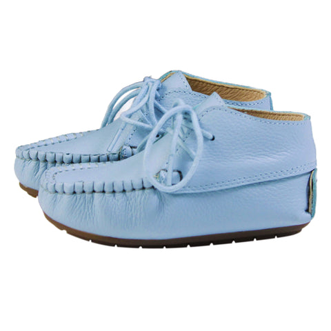 Perroquet Shoes Pebbled Leather Baby Moccasins - Light Blue