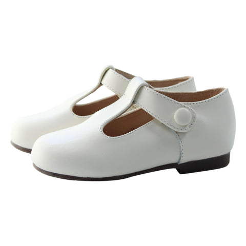 Perroquet Shoes Leather T-Strap Baby Shoes - Ivory