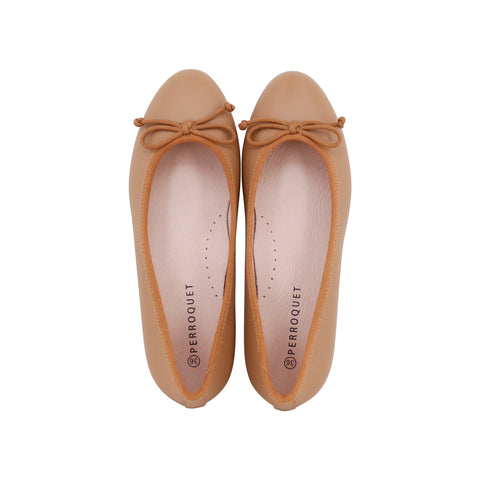 Perroquet Shoes Leather Ballet Flats - Camel