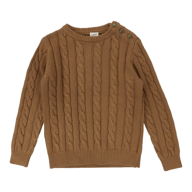 Analogie Cable Crewneck Long Sleeve Sweater - Camel