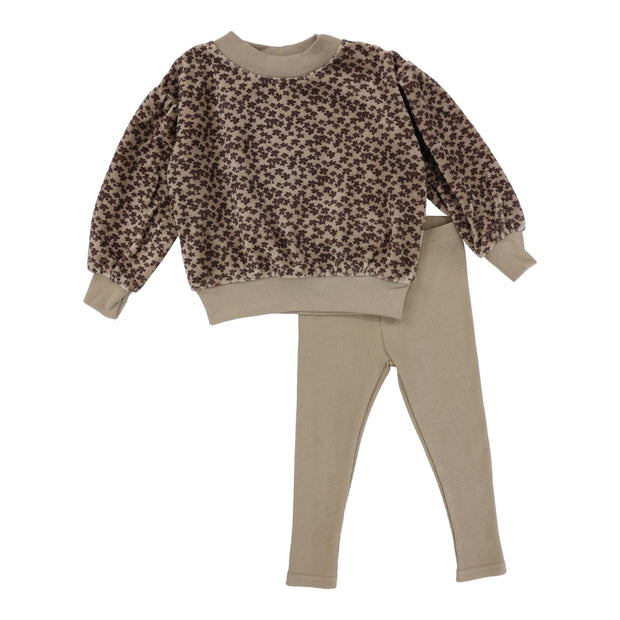 Analogie Velour Girls Set - Taupe Floral