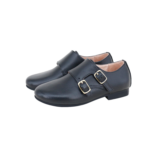 Perroquet Shoes Leather Double Monk Strap Shoes - Black