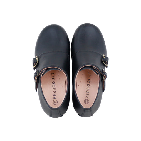 Perroquet Shoes Leather Double Monk Strap Shoes - Black