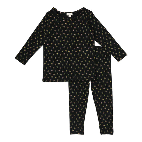 Lil Legs Floral Long Sleeve Lounge Set Pajamas - Black Floral