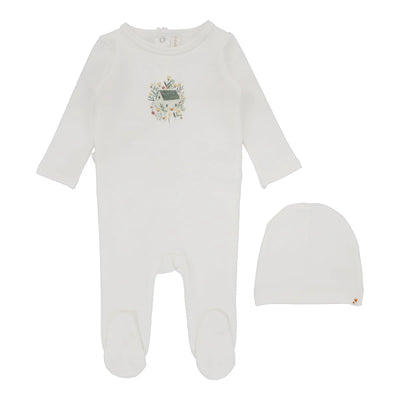 Lilette French Terry Print Footie Set - Winter White With Doll House