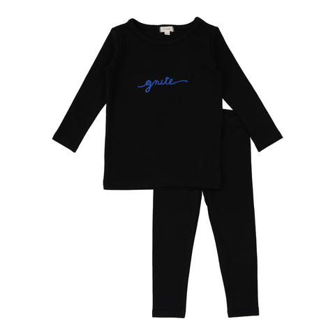 Lil Legs Gnite Long Sleeve Lounge Set Pajamas - Black/Blue