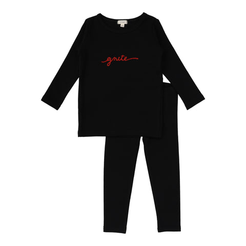 Lil Legs Gnite Long Sleeve Lounge Set Pajamas - Black/Red