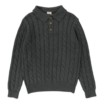 Analogie Cable Knit Long Sleeve Polo - Gray