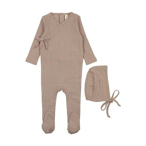 Lilette Fine Pointelle Footie Set - Taupe