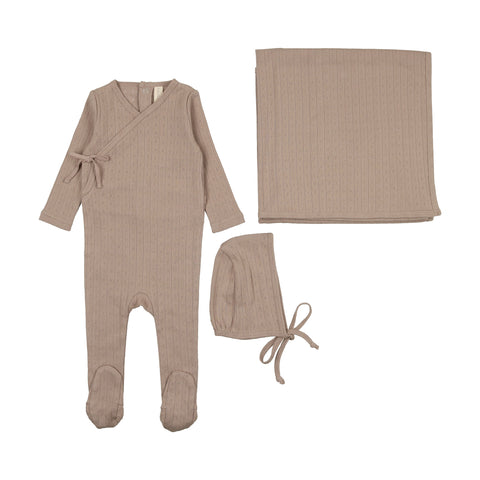 Lilette Fine Pointelle Layette Set - Taupe