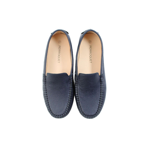 Perroquet Shoes Pebbled Leather Loafers - Navy